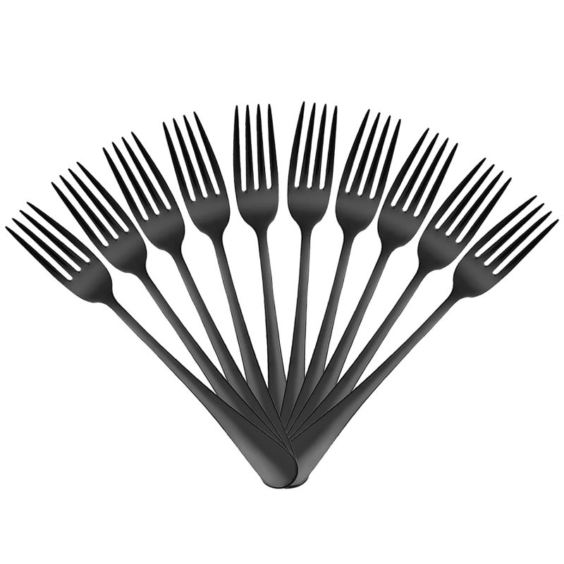 Devico Forks Set, Good Stainless Steel 10-piece Black Silverware Cutlery Reusable Dinner Forks - Image 1